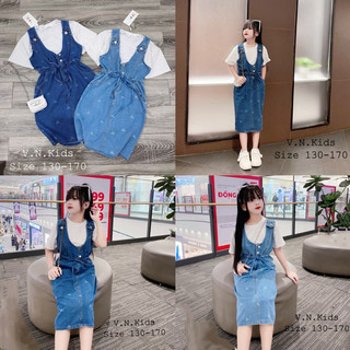 Set yếm Jean nơ rút eo sang chảnh cho Bé 20kg-45kg