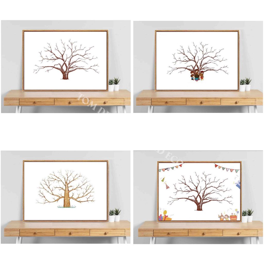 Tomdecor Tranh In Dấu Vân Tay Wedding Tree Finger Print Tree trang trí tiệc cưới khổ ngang WD01