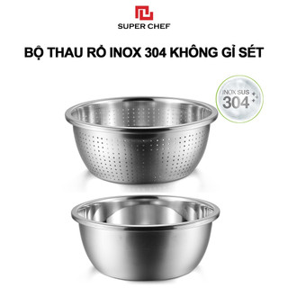 Bộ Thau Rổ Đa Năng Inox 304 Super Chef Dày, Sáng Bóng Bền Bỉ
