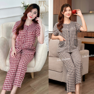 Bộ đồ nữ mặc nhà Lila ngắn tay kẻ caro cao cấp mềm mịn, mát