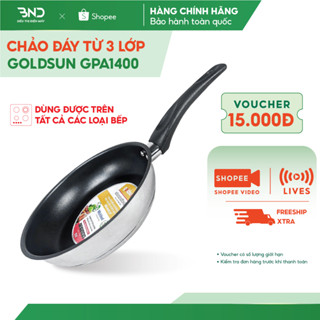 Chảo chống dính bếp từ Goldsun GPA1400 - Chảo inox đáy 3 lớp size từ 16-28cm dùng cho mọi loại bếp
