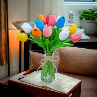 1 bình thuỷ tinh +12 hoa tulip giả decor trang trí lọ hoa thuỷ tinh bình hoa thuỷ tinh hoa tulip hoa giả