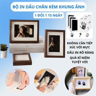 Bộ in dấu chân chó mèo và khung ảnh trang trí, mực in không độc hại, in dấu tay chân cho bé và thú cưng