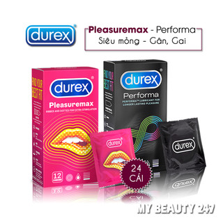 Bao cao su gân gai durex pleasuremax + performa hộp 12c, bcs gân gai, mỏng kéo dài thời gian