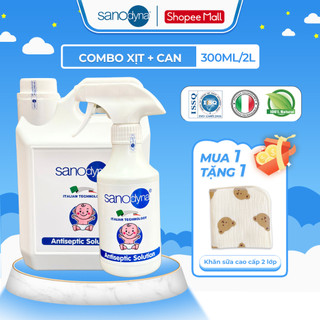  Combo Nước Muối Điện Hóa giúp Xịt Khuẩn Đồ Dùng Khử Mùi Nôn Trớ Chống Hăm An Toàn Cho Bé Sanodyna Baby Chai 300ml+Can 2L 
