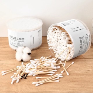 Hộp 500 tăm bông ráy tai cotton 2 đầu thân gỗ an toàn vệ sinh