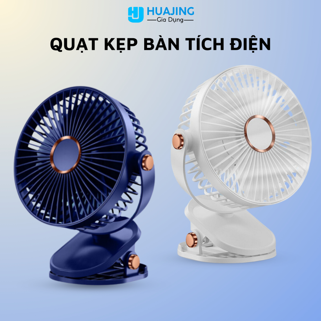Quạt kẹp bàn tích điện mini, quạt để bàn tích điện 3 chế độ gió tích hợp LED xoay 360 độ pin trâu - 