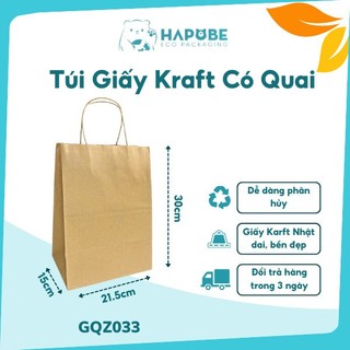 100 túi giấy kraft có quai 21x15x30cm GQZ033