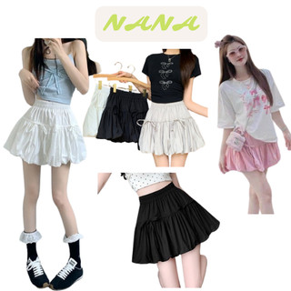 Chân váy ngắn dáng bí phồng đính 2 nơ có quần bảo hộ, chân váy tầng cạp cao phối bèo xinh NANASHOP