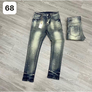 Quần jean purple xanh wash màu vàng rêu,quần bò purple chấm sơn 4 cúc không rách basic