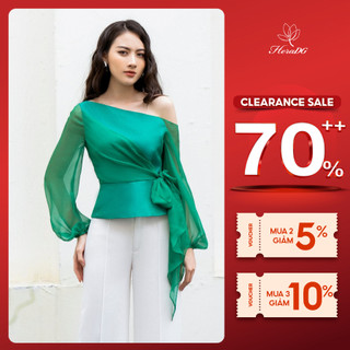 Áo lệch vai cách điệu HeraDG thiết kế tay bồng cuốn hút, chất liệu vải tafta phối tơ cao cấp mềm nhẹ SAKBB6037