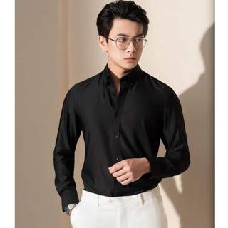 Áo sơ mi nam dài tay màu đen cổ cài cúc,cổ Button down form slim-fit sang trọng,lịch lãm thiết kế