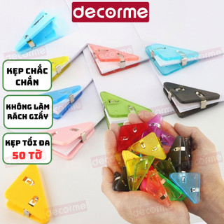 Kẹp ghim giấy hình tam giác Decorme kẹp bướm màu bằng nhựa trong suốt dễ thương dụng cụ văn phòng phẩm