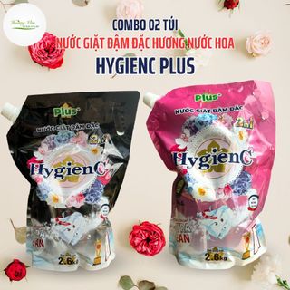 Combo 02 Túi nước giặt đậm đặc HyGienC Plus giặt sạch quần áo thơm hương nước hoa - Túi 2.6 Kg