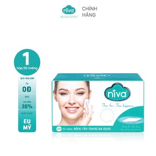 Bông Tẩy Trang Vuông Hộp 50 Miếng NIVA Cotton Pads Cao Cấp Cp1, Bông Tự Nhiên 100% An Toàn Cho Da Nhạy Cảm