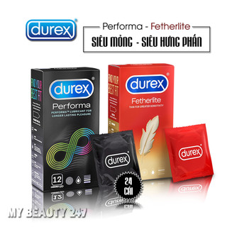 Combo 2 hộp bao cao su durex performa, fetherlite, bcs siêu mỏng, chống xuất sớm - hộp 12 cái