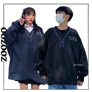 Áo Sweater Nỉ BABY Viền Cổ Phối Nút Form Rộng Ulzzang Zoozoo Unisex(Ảnh Thật)