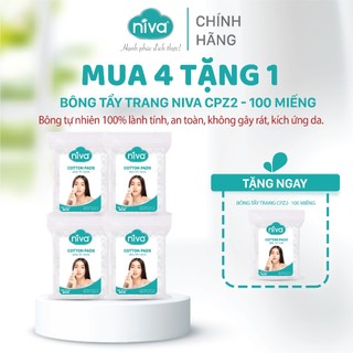 [Combo 4] Túi 100 Miếng Bông Tẩy Trang Vuông NIVA Cotton Pads Cao Cấp Cpz2, 100% Bông Thiên Nhiên