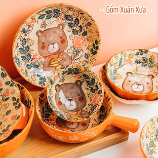 Bộ Bát Đĩa Gấu Teddy Hot trend Gốm Xuân Xưa, chén , bát ăn cơm, chén dĩa sứ, tô sứ, bát dễ thương, bát sứ cute, bát đĩa