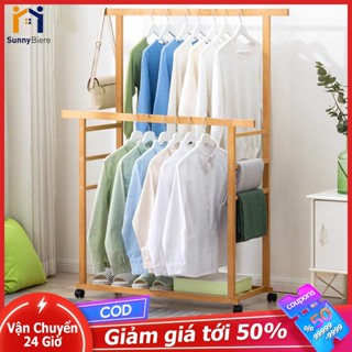 Kệ treo quần áo đôi Giá treo quần áo treo khăn gỗ thông nhập khẩu, chắc chắc, di chuyển tiện lợi