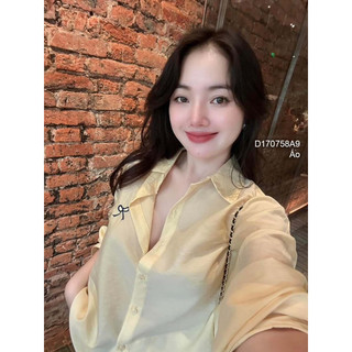 Áo sơ mi đũi ngực thêu hình nơ tay dài 0724 thaotranshop90