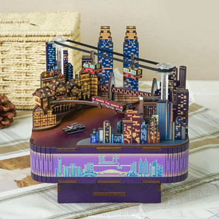 Mô Hình Gỗ 3D Lắp Ráp DIY Hộp Nhạc Music box "Đêm Trùng Khánh" TQ224 Đồ chơi lắp ráp bằng gỗ 3D