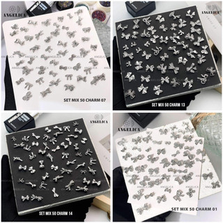 Set 50 charm đá nail kim loại ánh bạc trang trí móng ANGELICA hot trend 2024