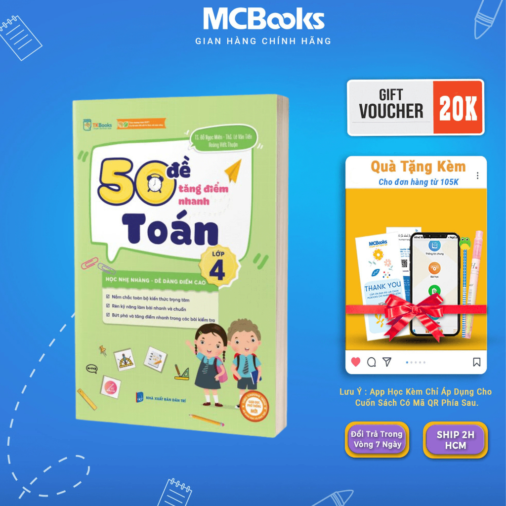 Sách - 50 Đề Tăng Điểm Nhanh Toán Lớp 4 - Mcbooks Chính Hãng