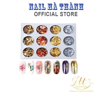 Phụ kiện nail giấy nhún làm nail vàng bạc trang trí móng 12 ô