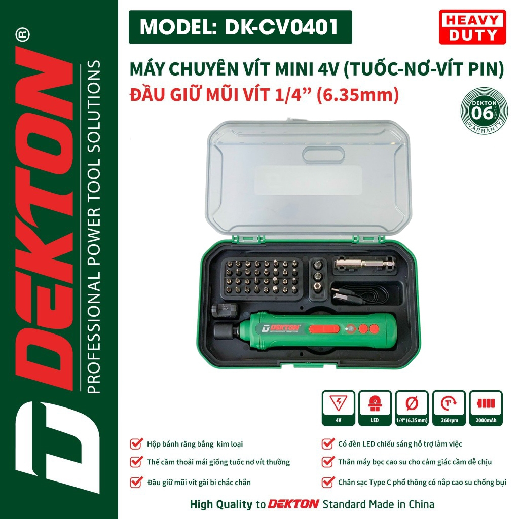 Máy chuyên vít mini DEKTON DK-CV0401, Có thể dò điện âm tường, Tặng cục tạo khử từ