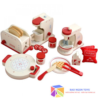 Đồ chơi nhập vai nấu ăn đầu bếp máy nướng bánh mì máy pha cà phê giúp bé phát triển ngôn ngữ và vui chơi với bạn bè DG47