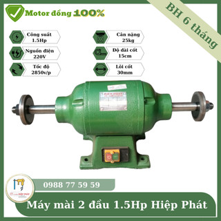 Máy mài 2 đầu, máy đánh bóng 2 đầu cốt dài 1.5Hp hàng Việt Nam motor dây đồng