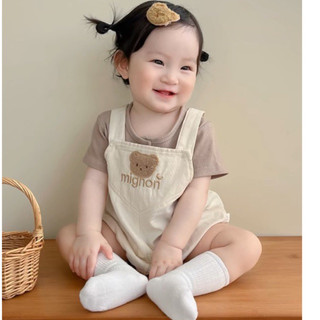 Set yếm đùi kaki gấu kèm áo cộc cho bé