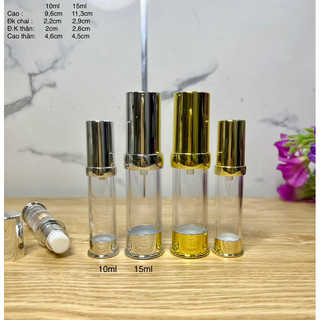 Chai 10ml 15ml hút chân không vàng , bạc thân trong đựng serum mỹ phẩm