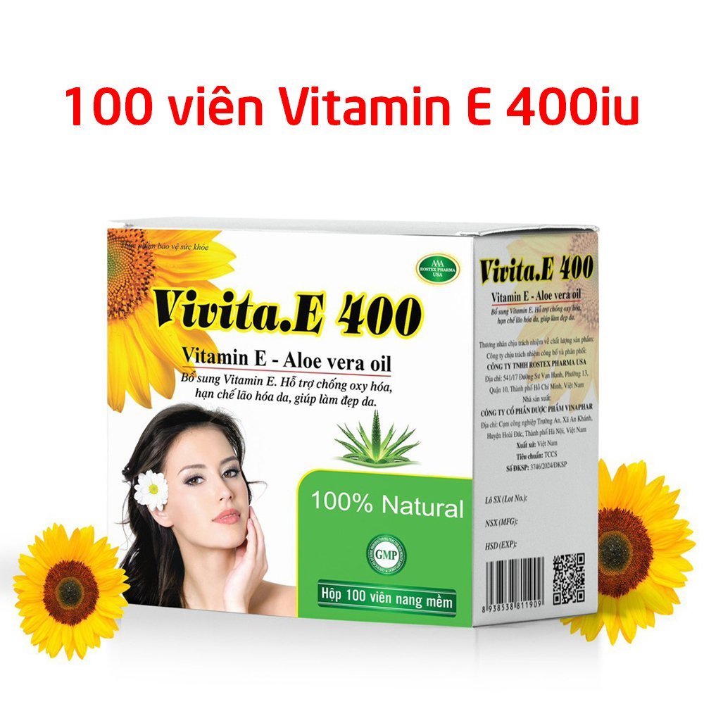 Vivita.E 400 (vỉ 100 viên) ROXTECH bổ sung vitamin E 400iu giúp đẹp da, ngừa lão hóa da - 100 viên