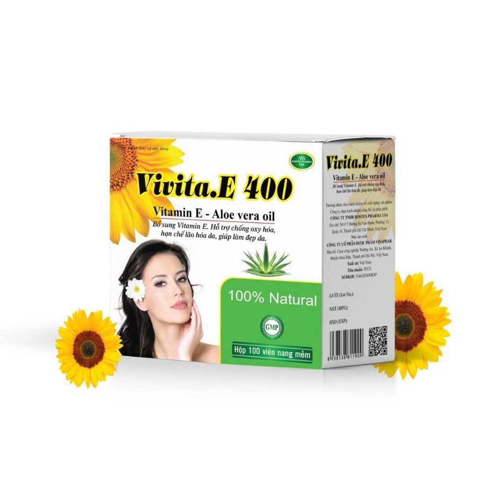 Vivita.E 400 (vỉ 100 viên) ROXTECH bổ sung vitamin E 400iu giúp đẹp da, ngừa lão hóa da - 100 viên