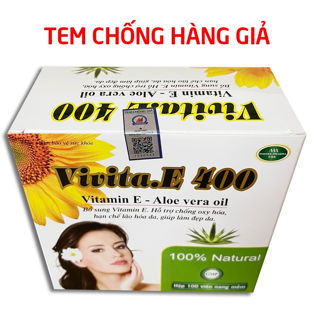 Vivita.E 400 (vỉ 100 viên) ROXTECH bổ sung vitamin E 400iu giúp đẹp da, ngừa lão hóa da - 100 viên