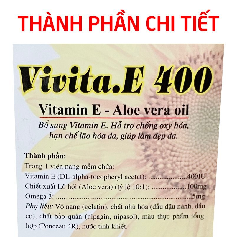 Vivita.E 400 (vỉ 100 viên) ROXTECH bổ sung vitamin E 400iu giúp đẹp da, ngừa lão hóa da - 100 viên