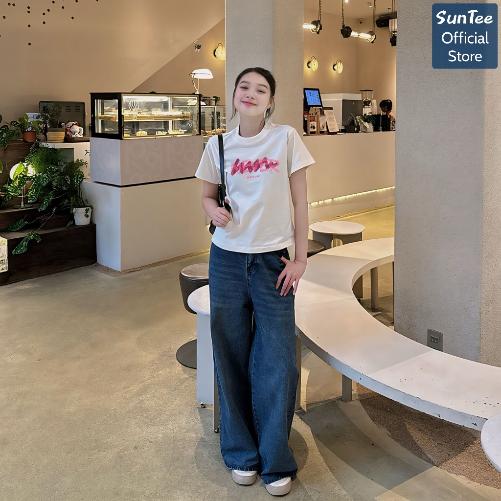 Áo thun nữ form vừa SUNTEE STFV502 phong cách basic in hình vải cotton 250GSM cao cấp thoáng mát | BigBuy360 - bigbuy360.vn