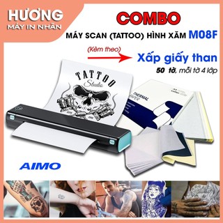 Combo km [ 01 máy in hình xăm di động m08f + giấy than scan hình xăm chính hãng ]