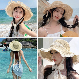 Mũ cói/nón cói vành rộng thắt nơ tiểu thư vintage đi biển
