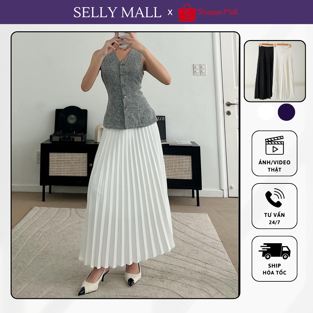 Chân Váy Xếp Ly Dáng Dài, Chân Váy Midi Xếp Ly Dáng Dài SELLY Phong Cách Công Sở CV701