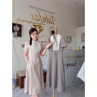 Đầm Liền Nữ Chất Đũi Hàn Lót Lụa Cao Cấp 2 Gam Màu Be & Ghi - DL4081.G720 – Hãng Creme