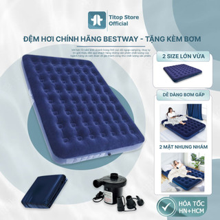 Nệm bơm hơi, nệm hơi cao cấp chính hãng Bestway tải trọng 295kg - Tặng kèm bơm điện miếng vá đệm