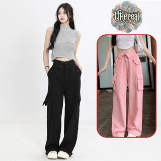  Quần Kaki Nữ Túi Hộp Ống Rộng cạp cao Đai gập Ethereal - Quần suông KAKI quần túi hộp kaki lưng cao K6 