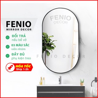 Gương treo tường nhà tắm khung viền nhôm bóng hình bầu dục oval elip kiểu cách decor phòng ngủ nhà tắm xinh đẹp