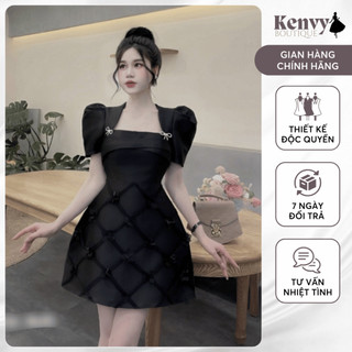 Đầm Đính Nơ Tay Bồng, Váy Thiết Kế Dự Tiệc Nữ tacta dan lưới Thời Trang Nữ | KENVY STORE N91