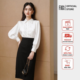 Áo sơ mi công sở nữ 𝐅𝐀𝐂𝐈 chất lụa ngọc trai cao cấp dáng suông cổ đức thiết kế thanh lịch fa263