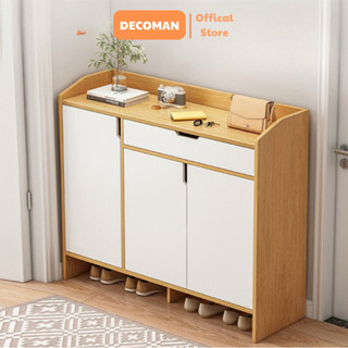 Tủ giày dép gỗ 3 ngăn lưu trữ đa năng, thiết kế tiện lợi, phong cách Bắc Âu thương hiệu DECOMAN - D31