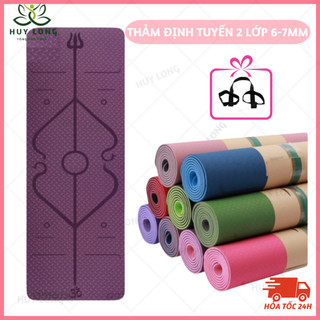 [Tặng Dây] Thảm tập yoga định tuyến TPE 2 lớp 7mm và 6mm cao cấp, chống trơn trượt, thấm hút mồ hôi